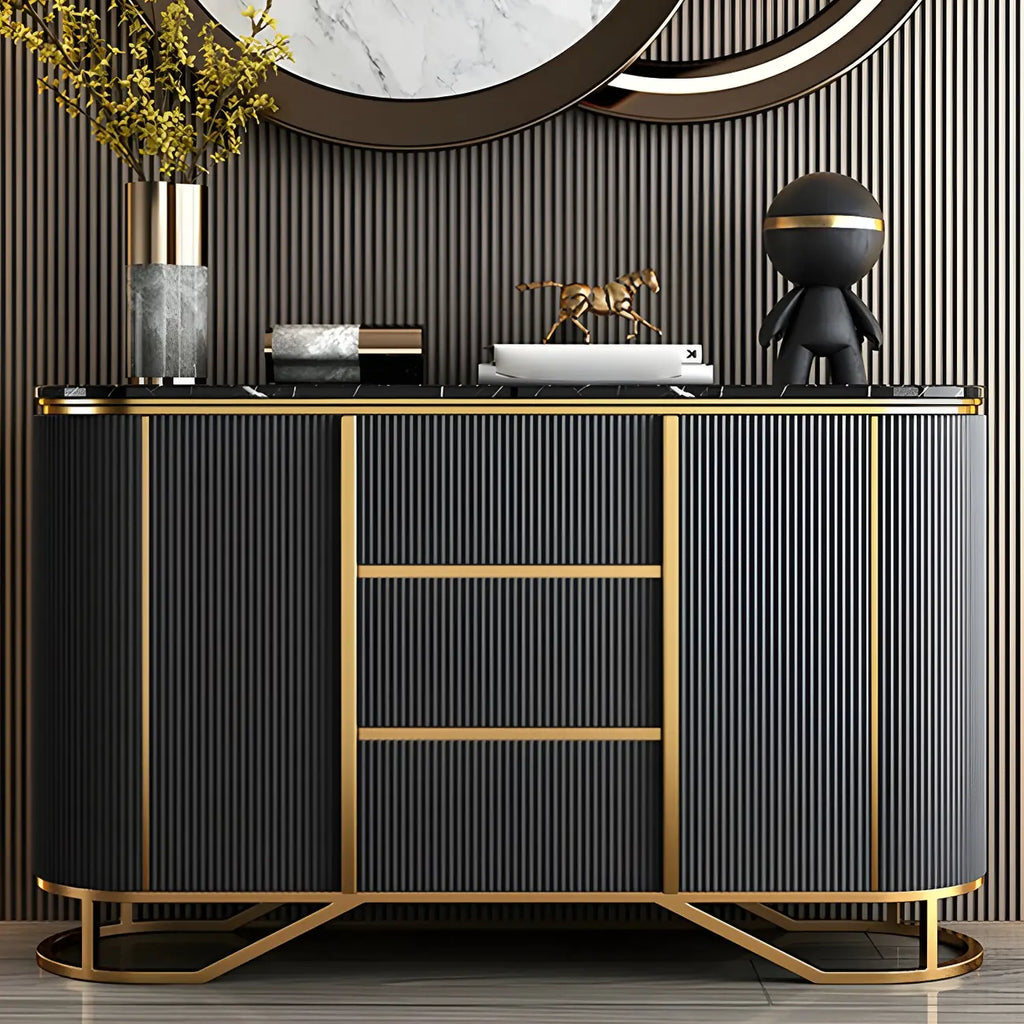 Buffet de luxe en bois courbé avec tiroirs, gris foncé