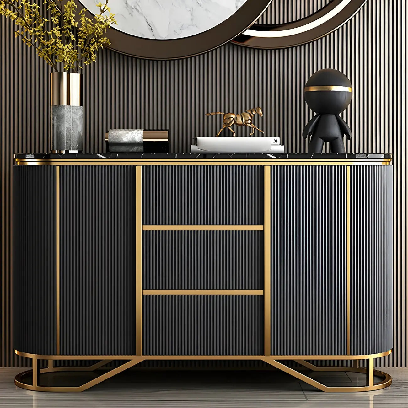 Buffet de luxe en bois courbé avec tiroirs, gris foncé