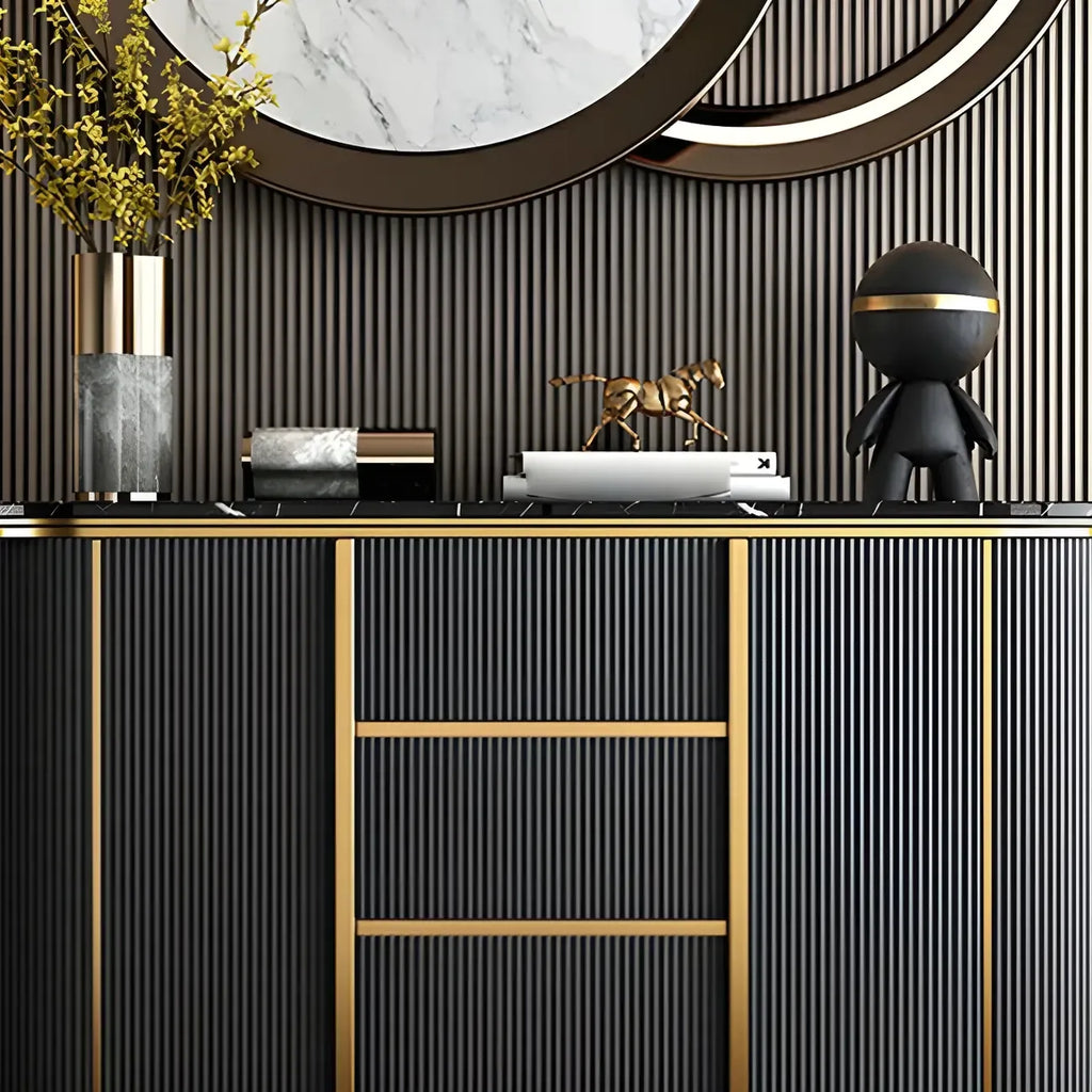 Buffet de luxe en bois courbé avec tiroirs, gris foncé