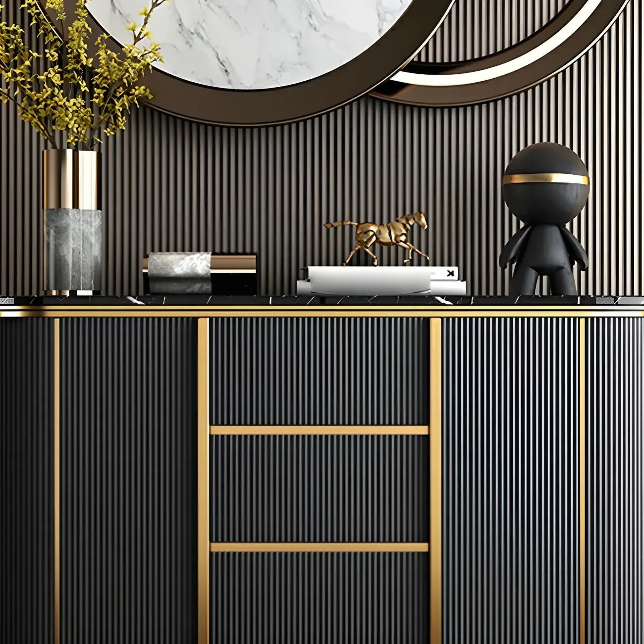 Buffet de luxe en bois courbé avec tiroirs, gris foncé