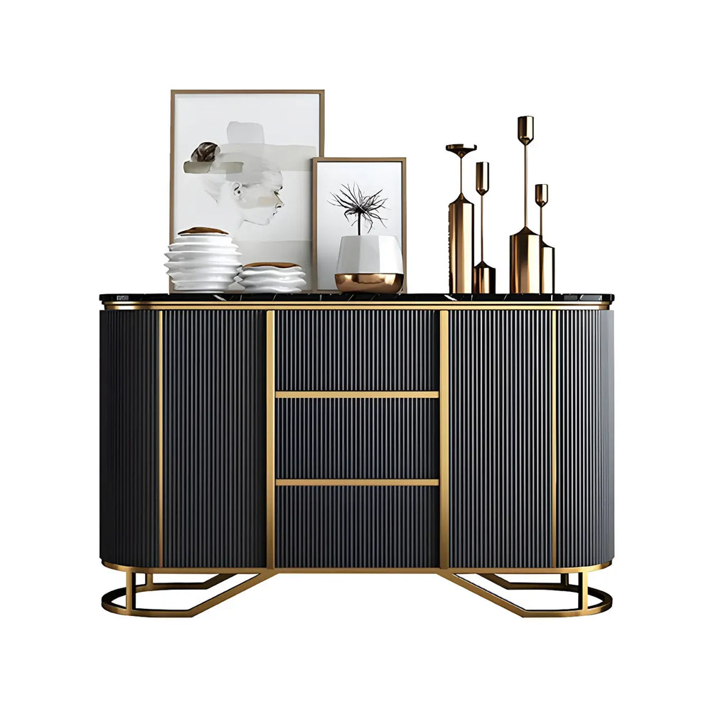 Buffet de luxe en bois courbé avec tiroirs, gris foncé