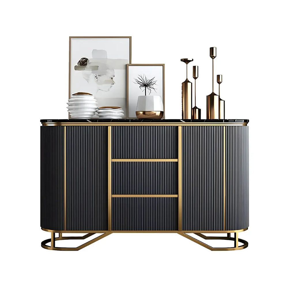 Buffet de luxe en bois courbé avec tiroirs, gris foncé