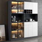 Buffet gris moderne avec portes, tiroirs et placards en verre