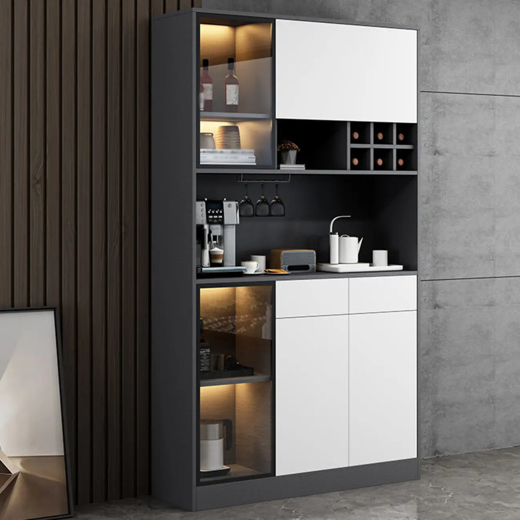 Buffet gris moderne avec portes, tiroirs et placards en verre
