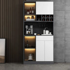 Buffet gris moderne avec portes, tiroirs et placards en verre