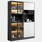 Buffet gris moderne avec portes, tiroirs et placards en verre