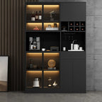 Buffet gris moderne avec portes, tiroirs et placards en verre