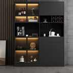 Buffet gris moderne avec portes, tiroirs et placards en verre