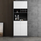 Buffet gris moderne avec portes, tiroirs et placards en verre