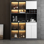 Buffet gris moderne avec portes, tiroirs et placards en verre