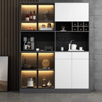 Buffet gris moderne avec portes, tiroirs et placards en verre