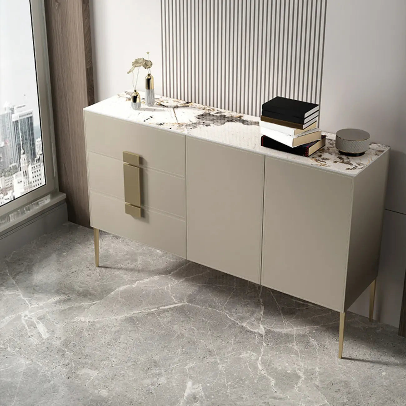 Buffet gris moderne avec tiroirs pour salon