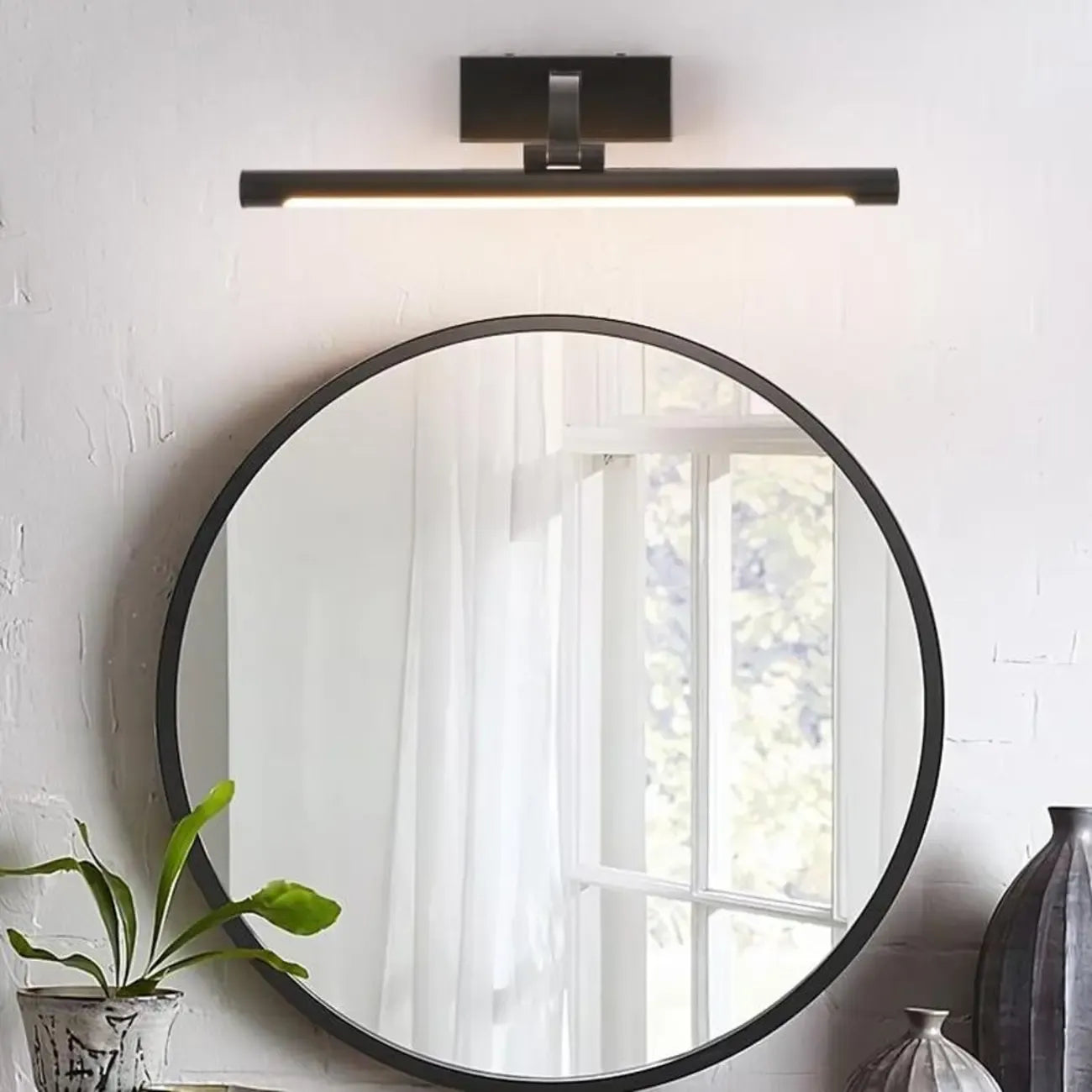 Applique murale LED cylindrique noire moderne avec abat-jour en acrylique