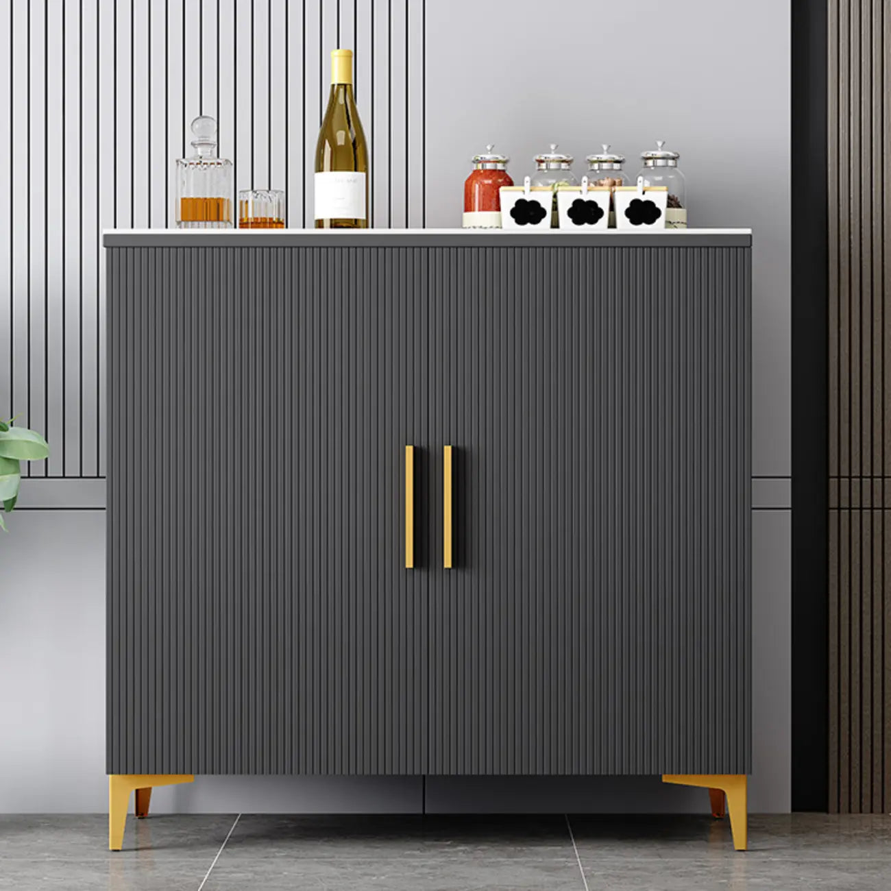 Buffet en bois gris glamour avec placards