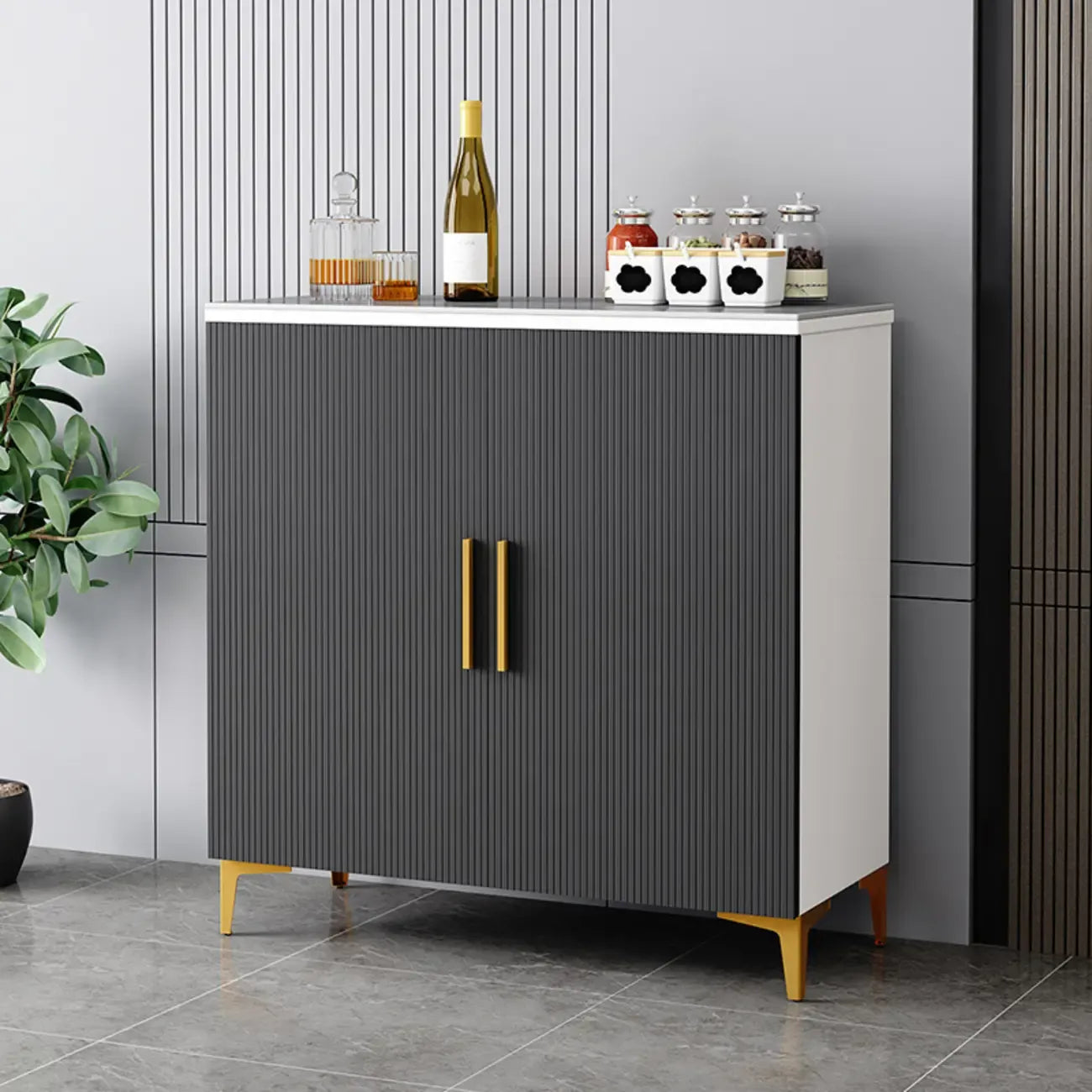 Buffet en bois gris glamour avec placards