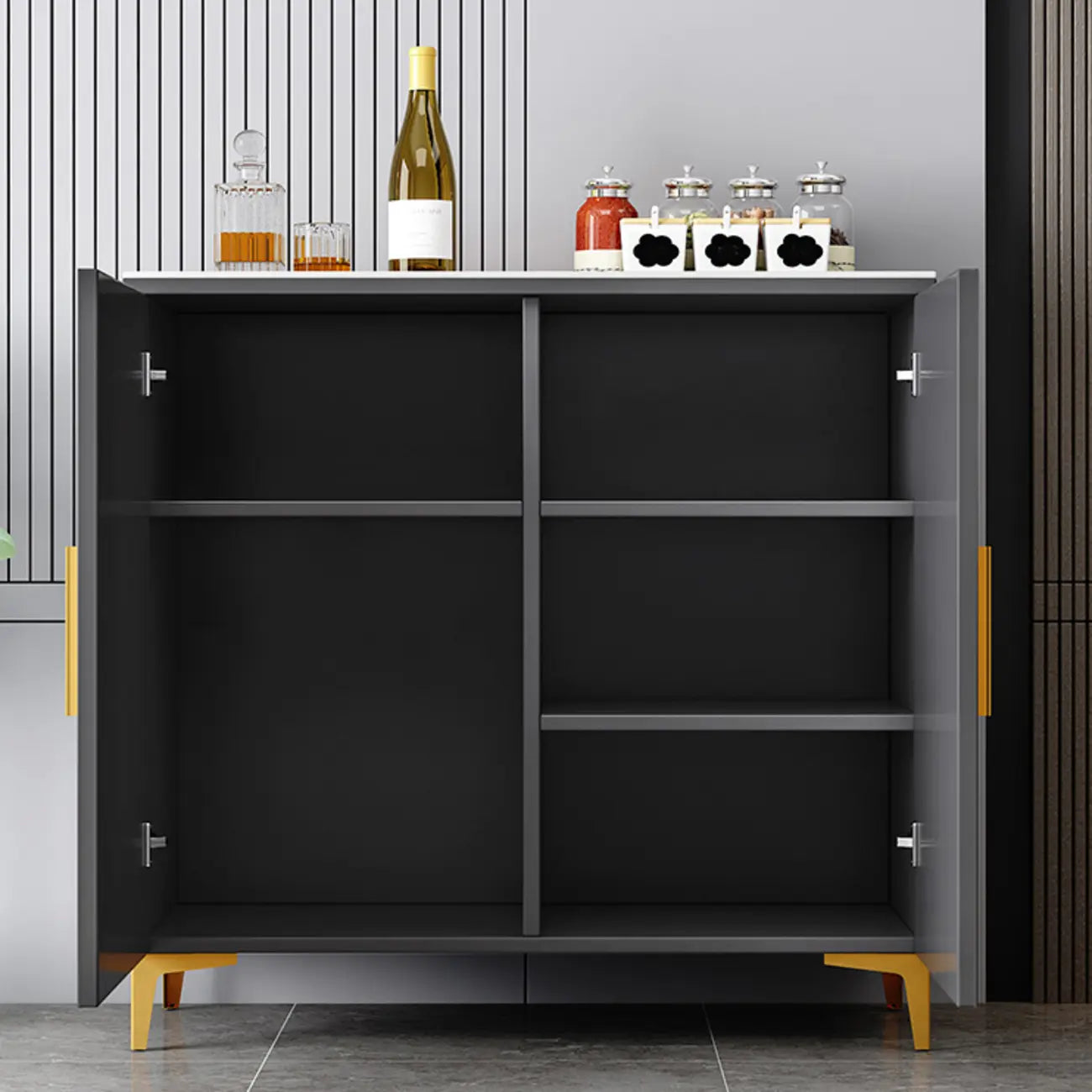 Buffet en bois gris glamour avec placards