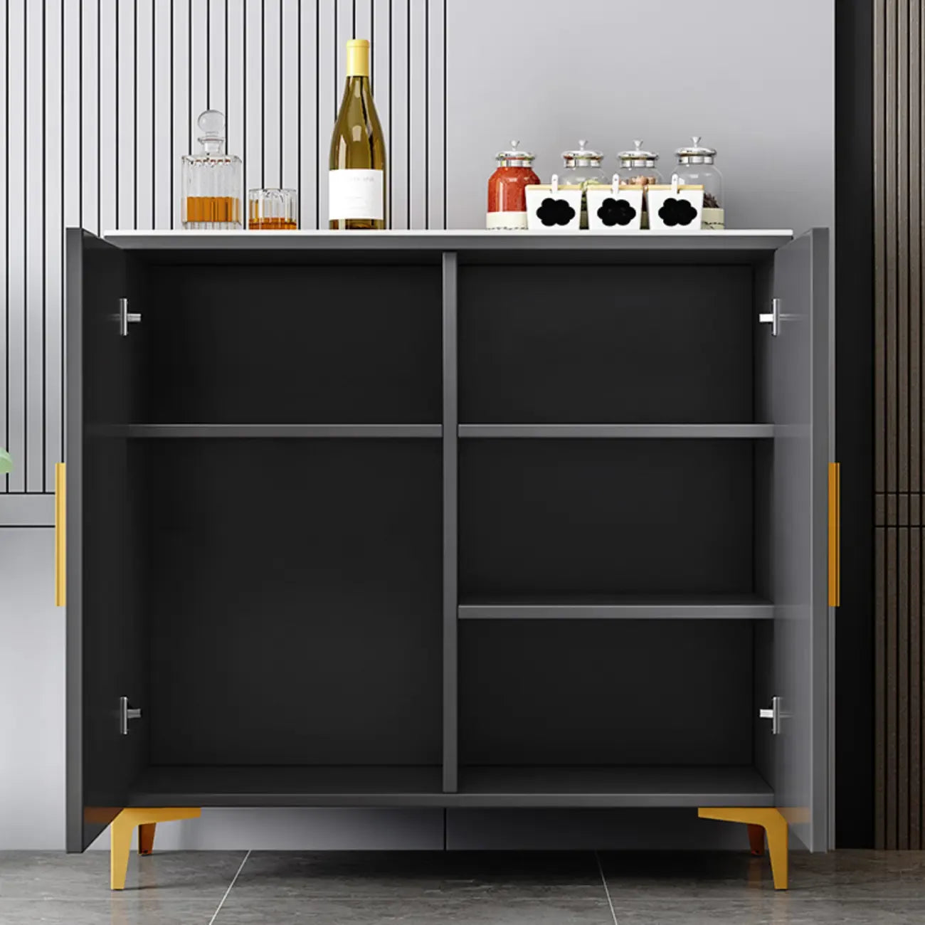 Buffet en bois gris glamour avec placards