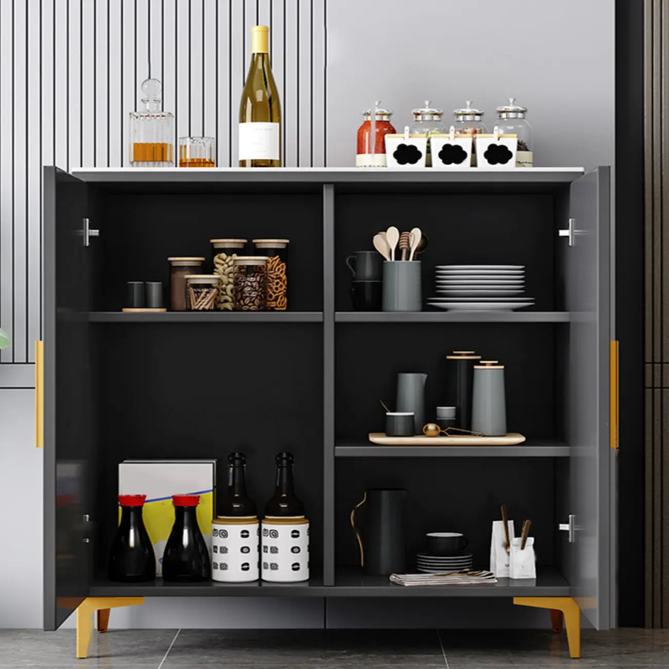 Buffet en bois gris glamour avec placards