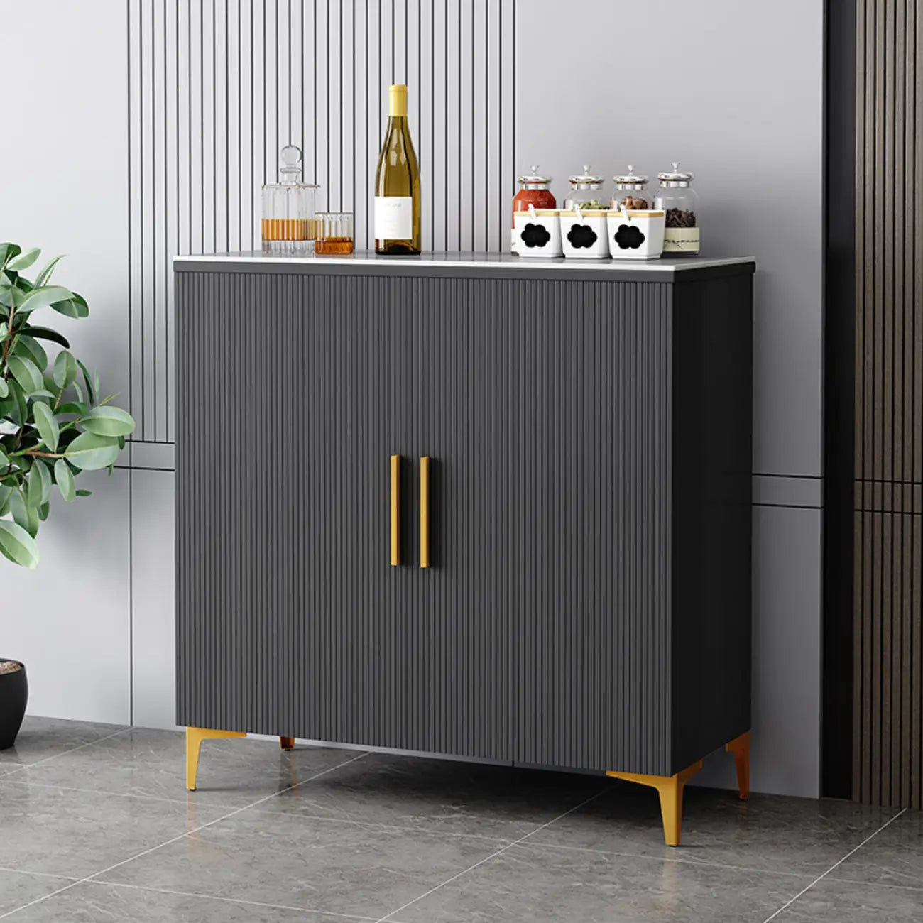 Buffet en bois gris glamour avec placards