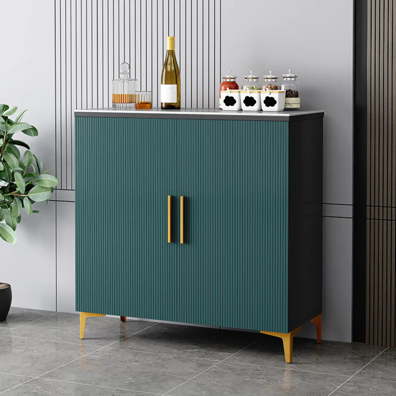 Buffet en bois gris glamour avec placards