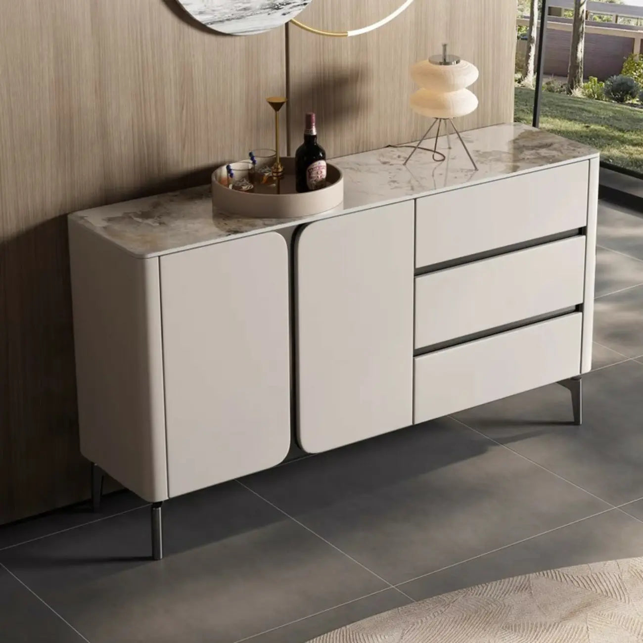 Buffet glamour en bois blanc et noir avec rangement