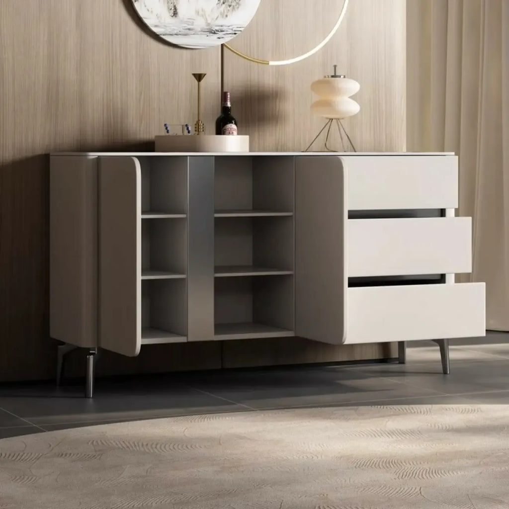Buffet glamour en bois blanc et noir avec rangement