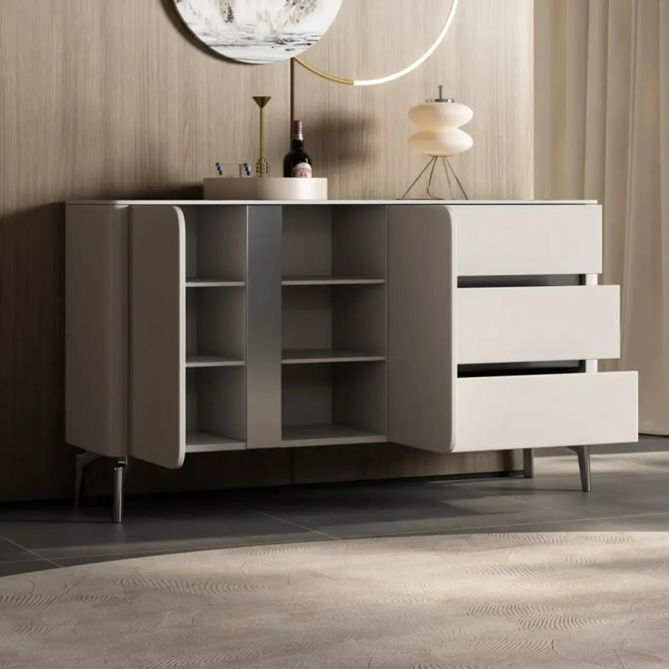 Buffet glamour en bois blanc et noir avec rangement