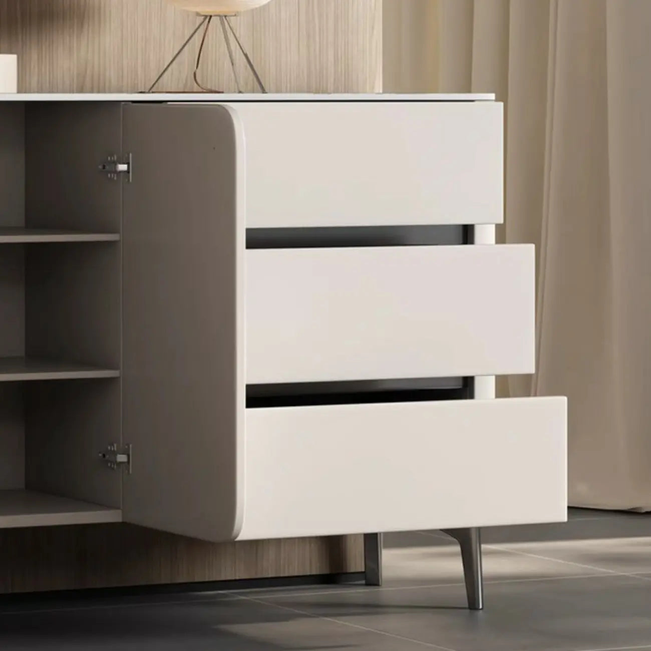 Buffet glamour en bois blanc et noir avec rangement