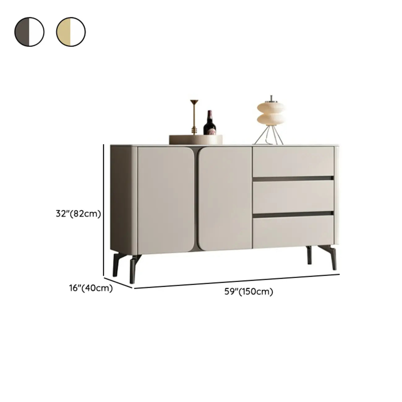 Buffet glamour en bois blanc et noir avec rangement