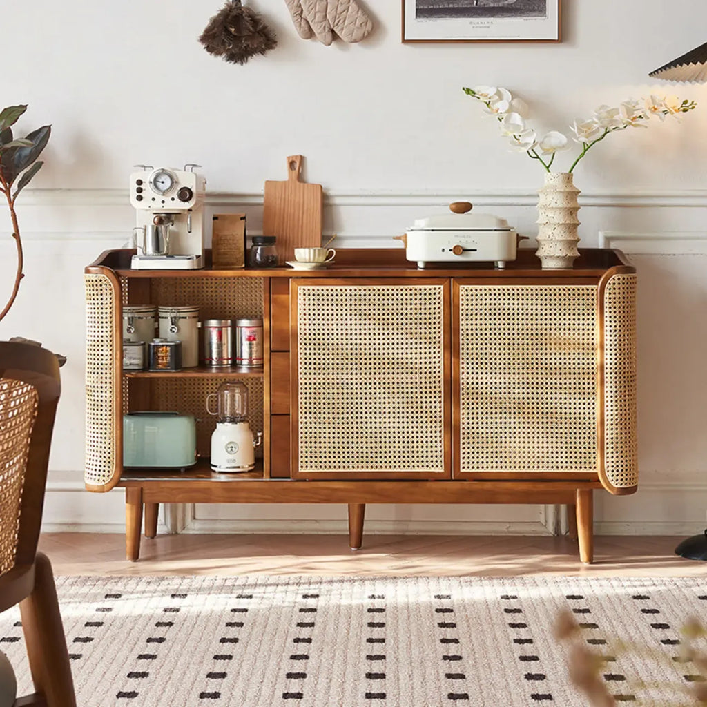Buffet indépendant en rotin marron avec rangement