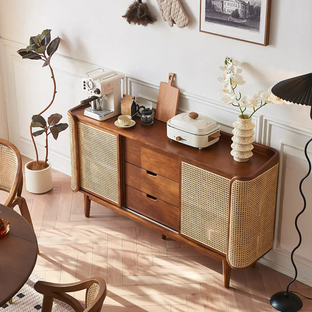 Buffet indépendant en rotin marron avec rangement