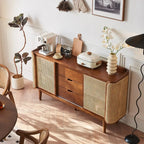 Buffet indépendant en rotin marron avec rangement