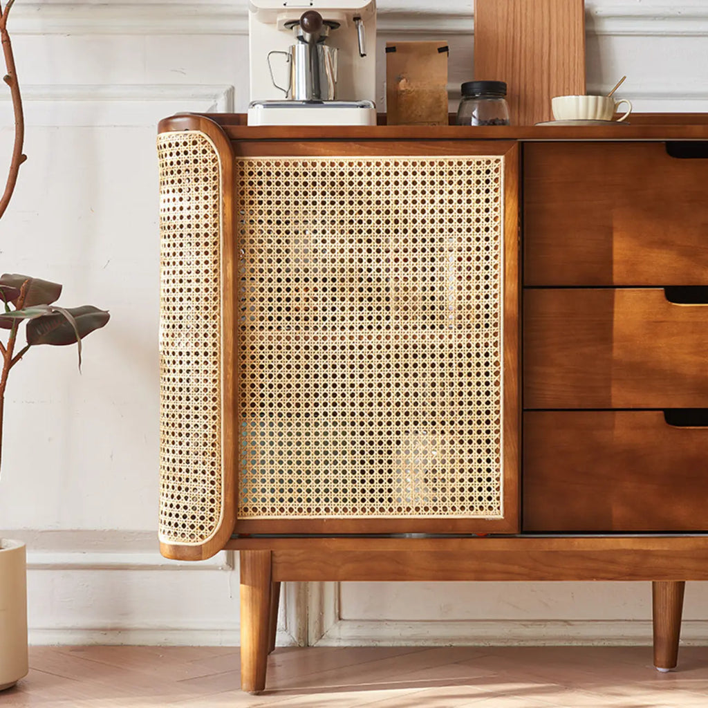 Buffet indépendant en rotin marron avec rangement