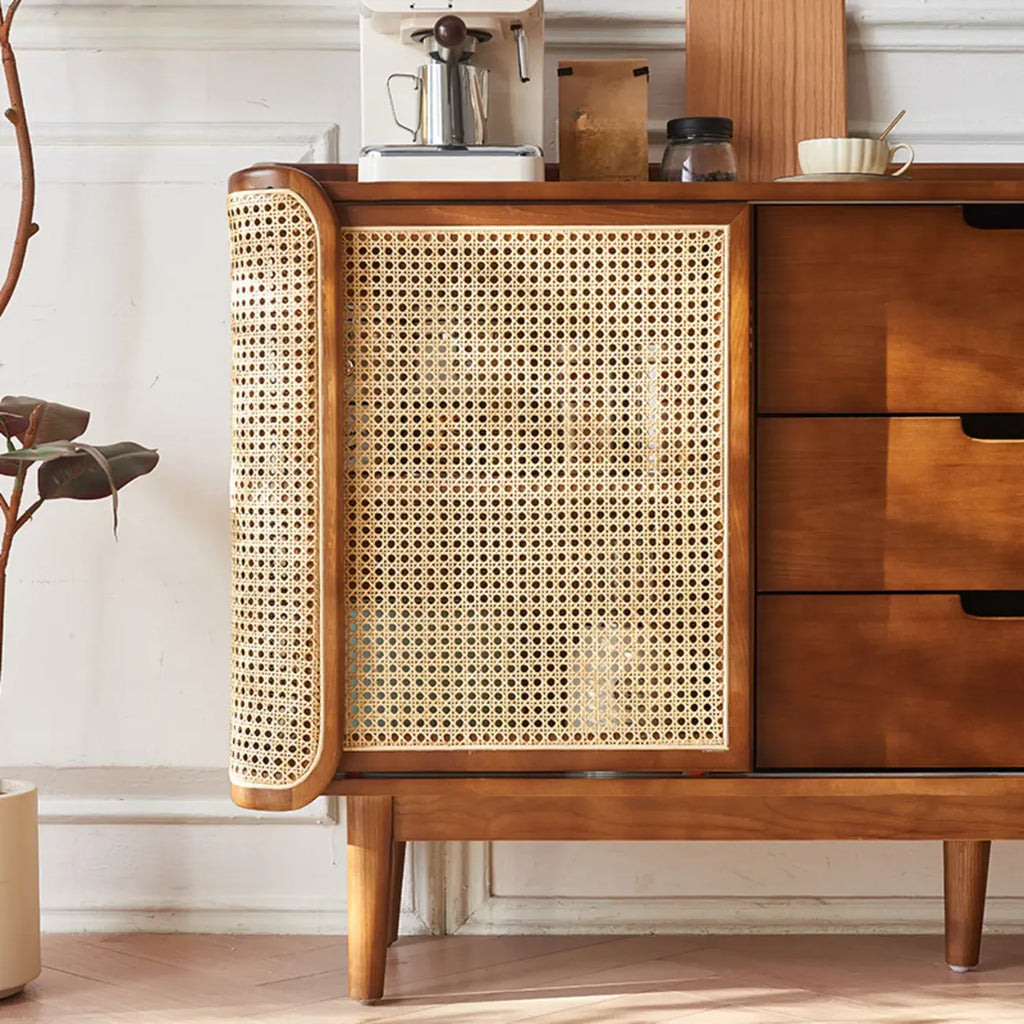 Buffet indépendant en rotin marron avec rangement