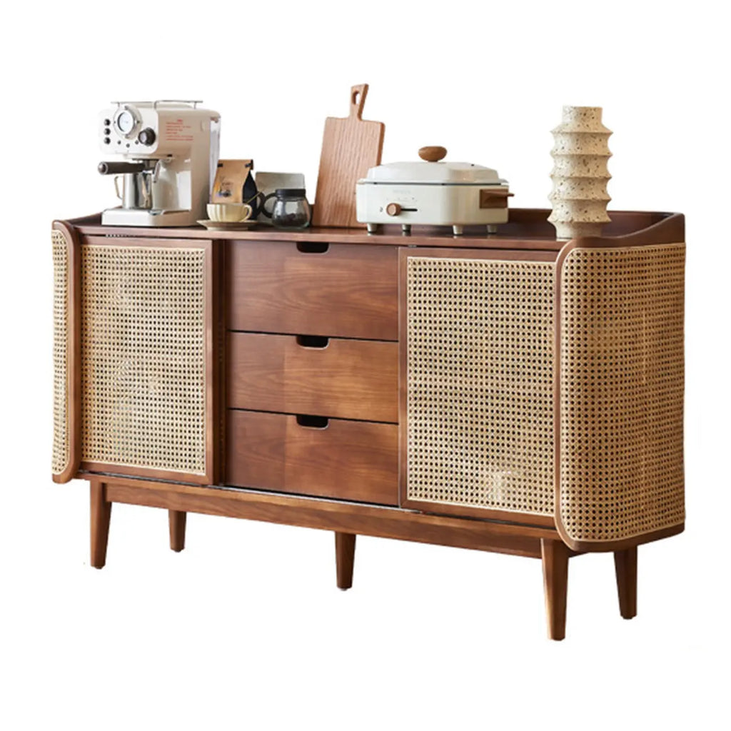 Buffet indépendant en rotin marron avec rangement