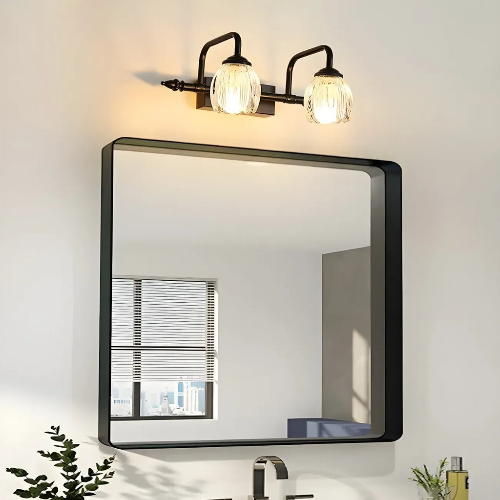 Applique murale élégante à 3 têtes en métal noir avec globe en cristal