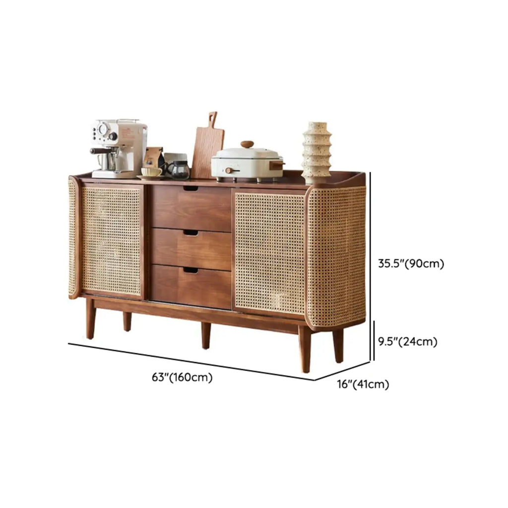 Buffet indépendant en rotin marron avec rangement