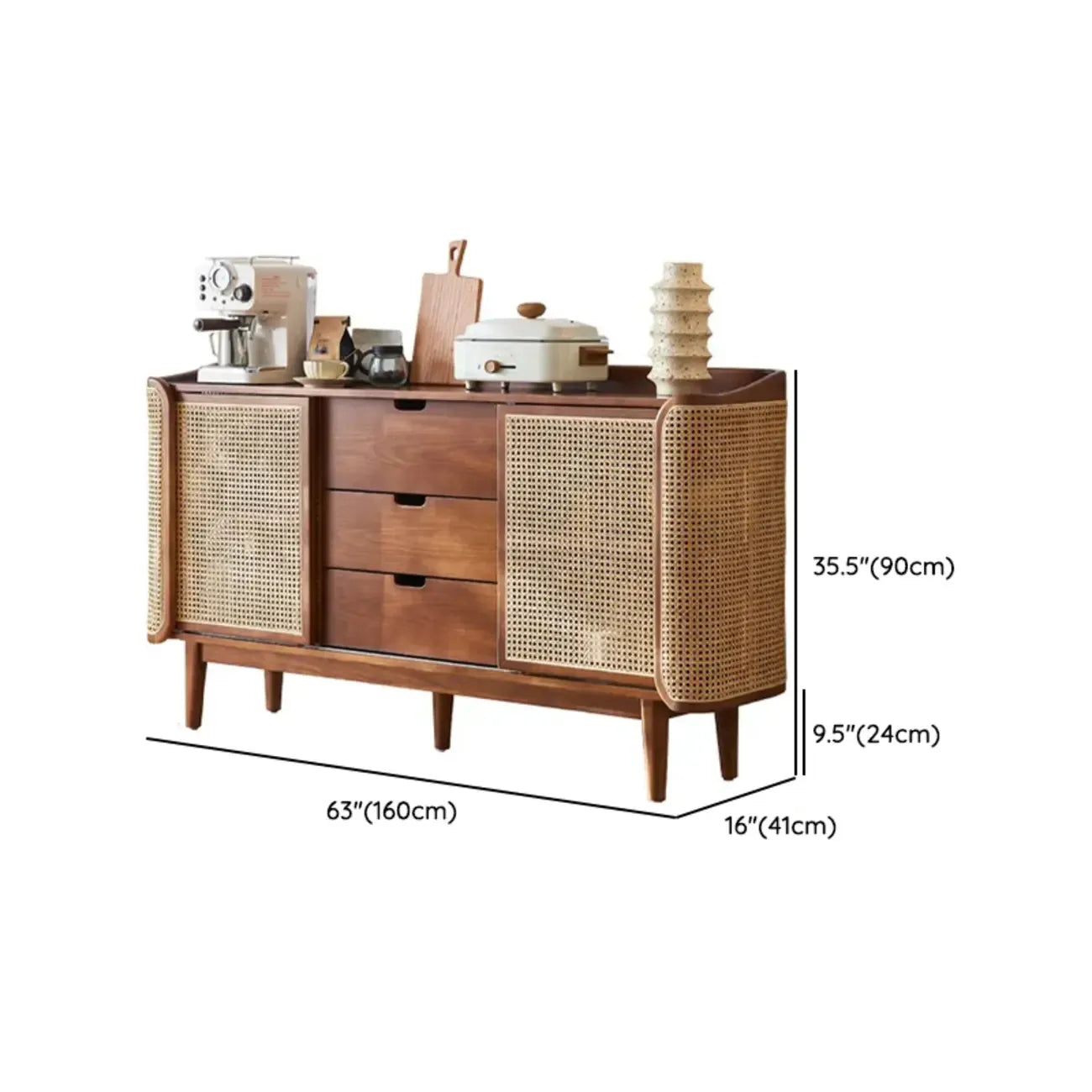 Buffet indépendant en rotin marron avec rangement