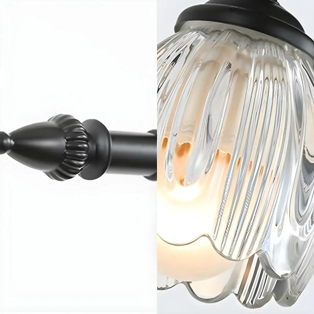 Applique murale élégante à 3 têtes en métal noir avec globe en cristal