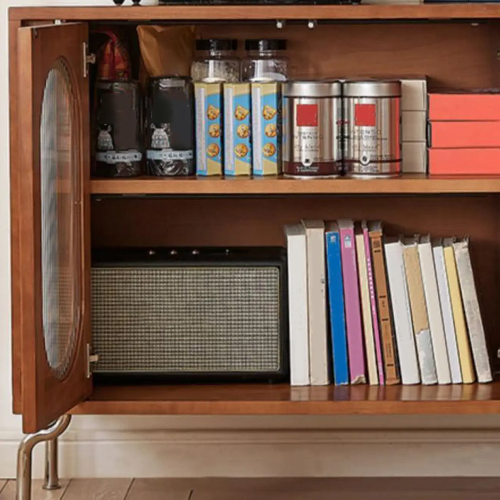 Buffet moderne en bois brun avec étagères réglables