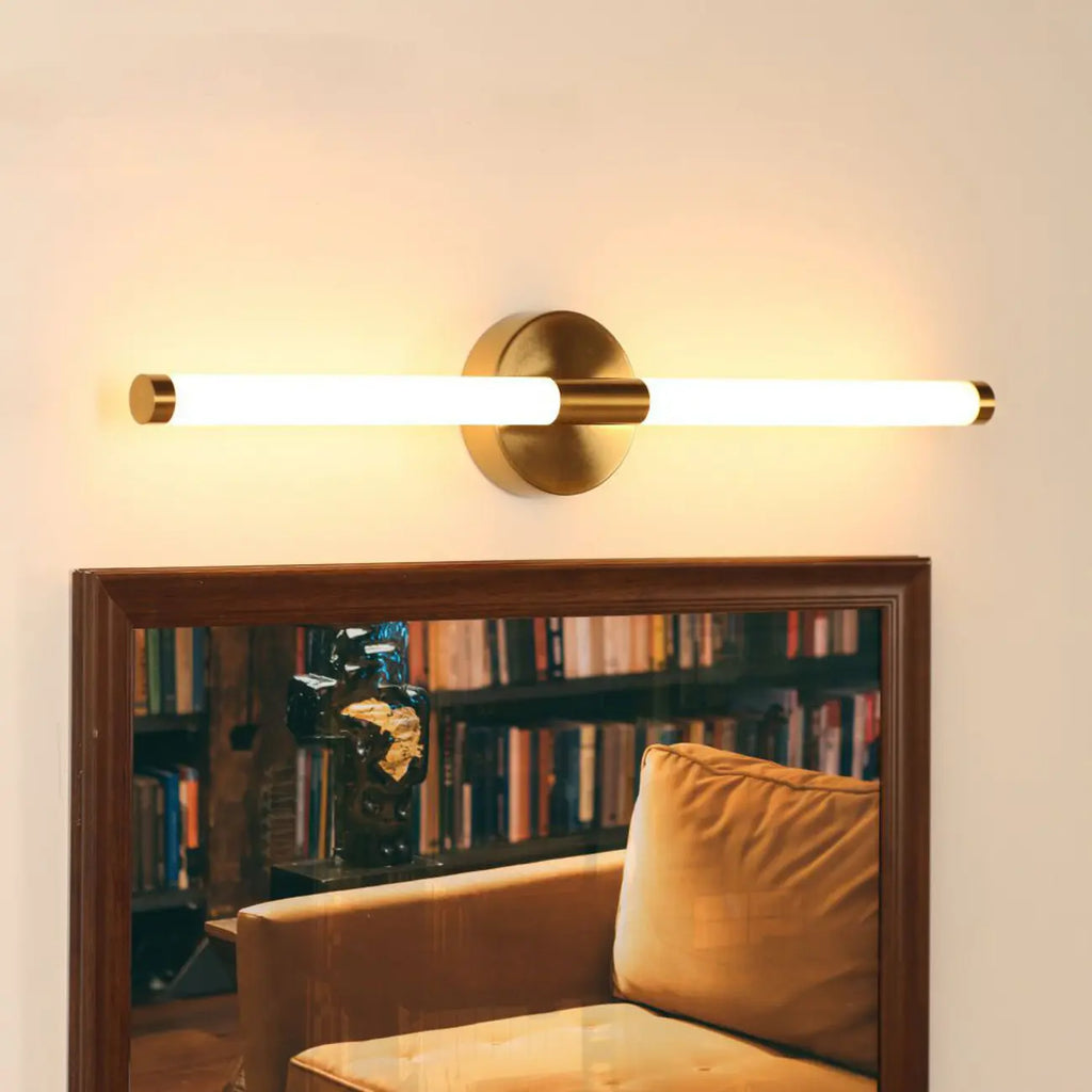 Applique murale moderne en métal tubulaire doré à LED pour chambre à coucher