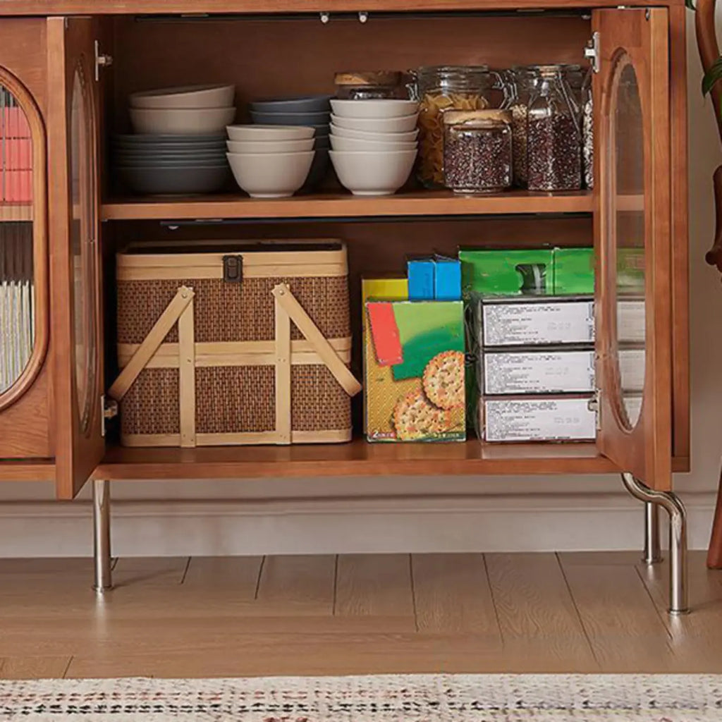 Buffet moderne en bois brun avec étagères réglables
