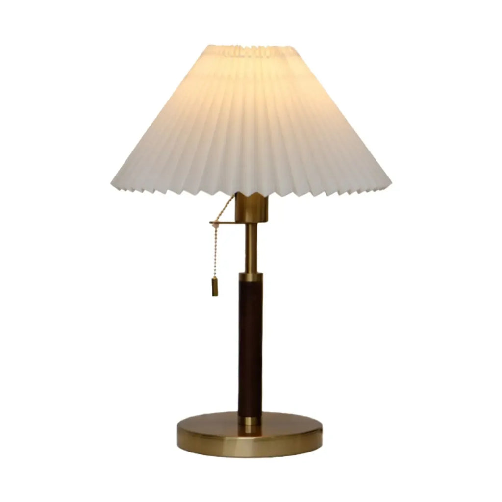 Lampe de table élégante en tissu plissé avec chaînette pour chambre à coucher