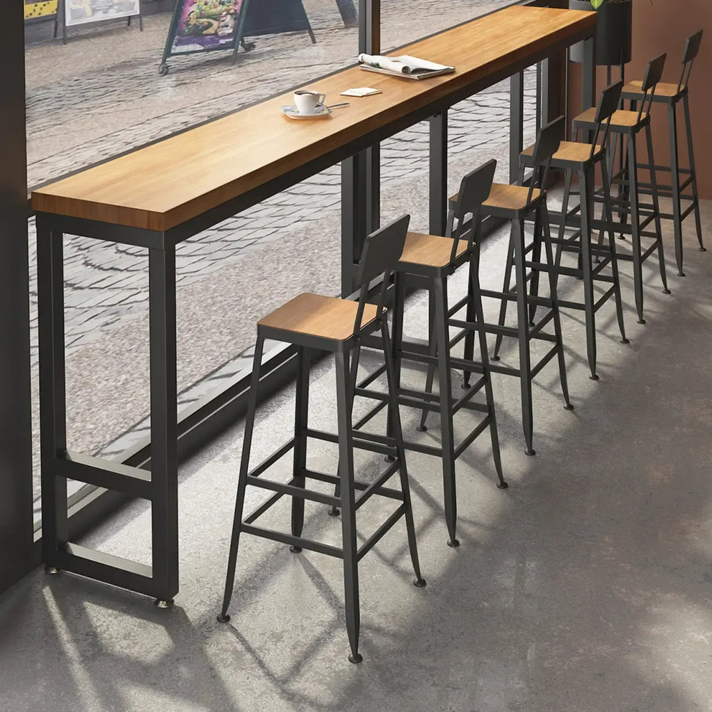 Ensemble de bar industriel en bois massif avec pieds en métal