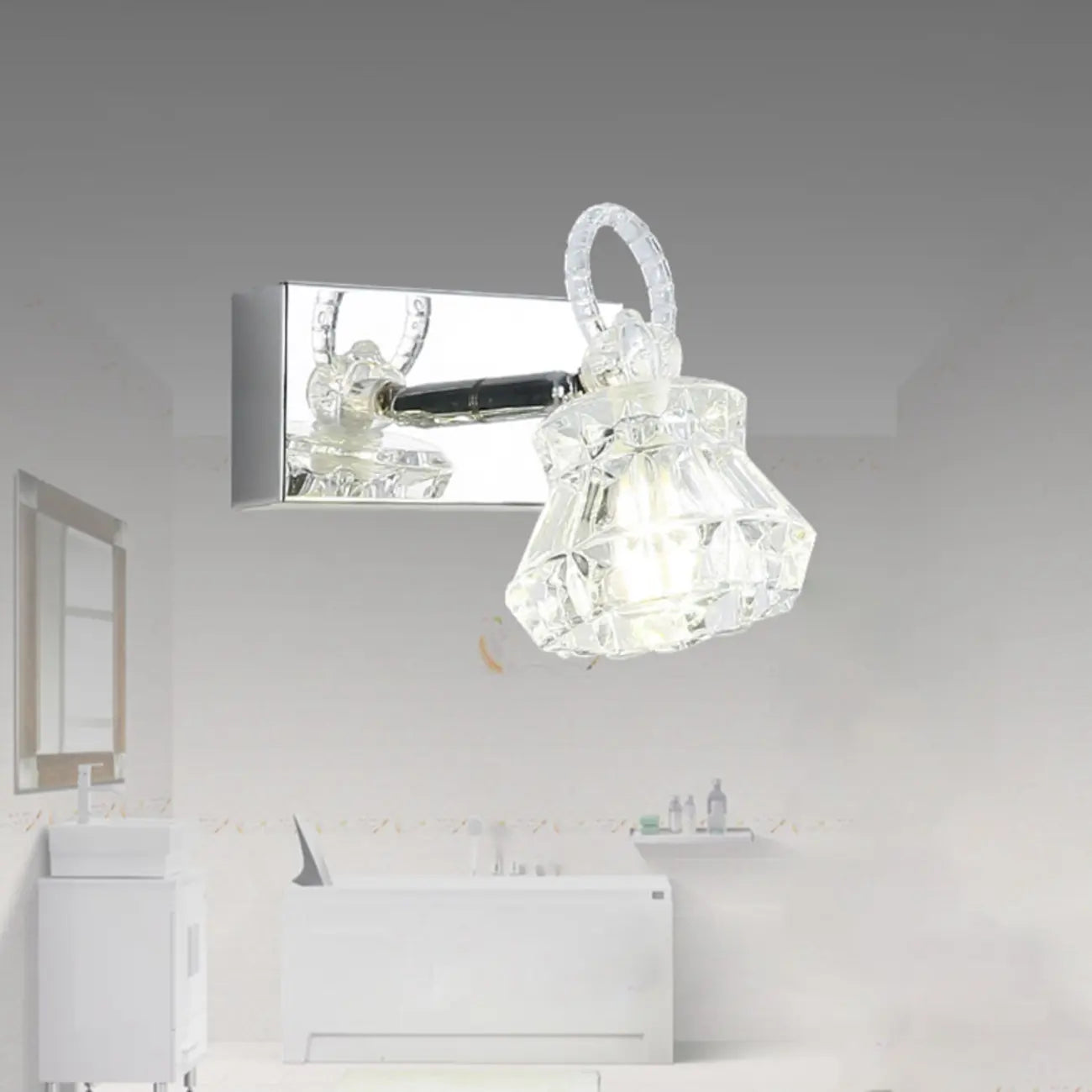 Applique murale de luxe argentée à 3 têtes avec verre transparent pour salle de bain