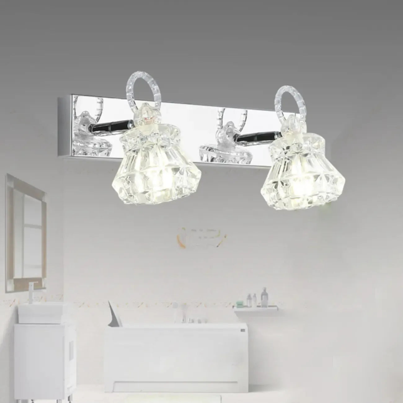 Applique murale de luxe argentée à 3 têtes avec verre transparent pour salle de bain