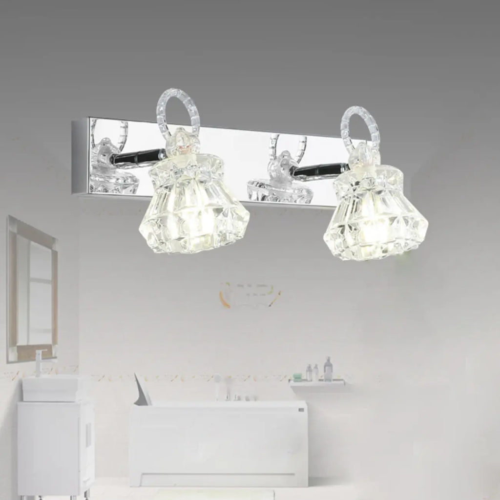 Applique murale de luxe argentée à 3 têtes avec verre transparent pour salle de bain