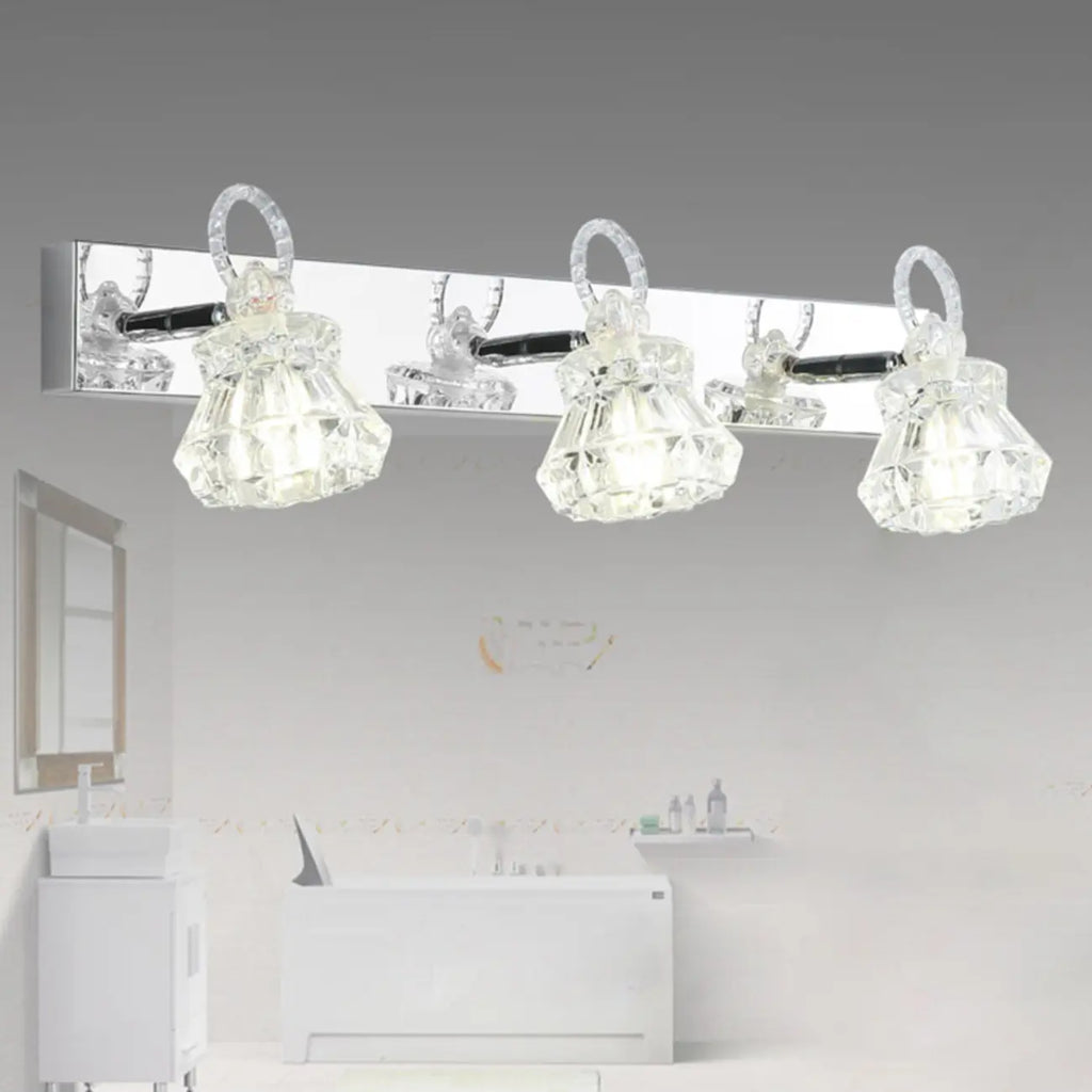 Applique murale de luxe argentée à 3 têtes avec verre transparent pour salle de bain