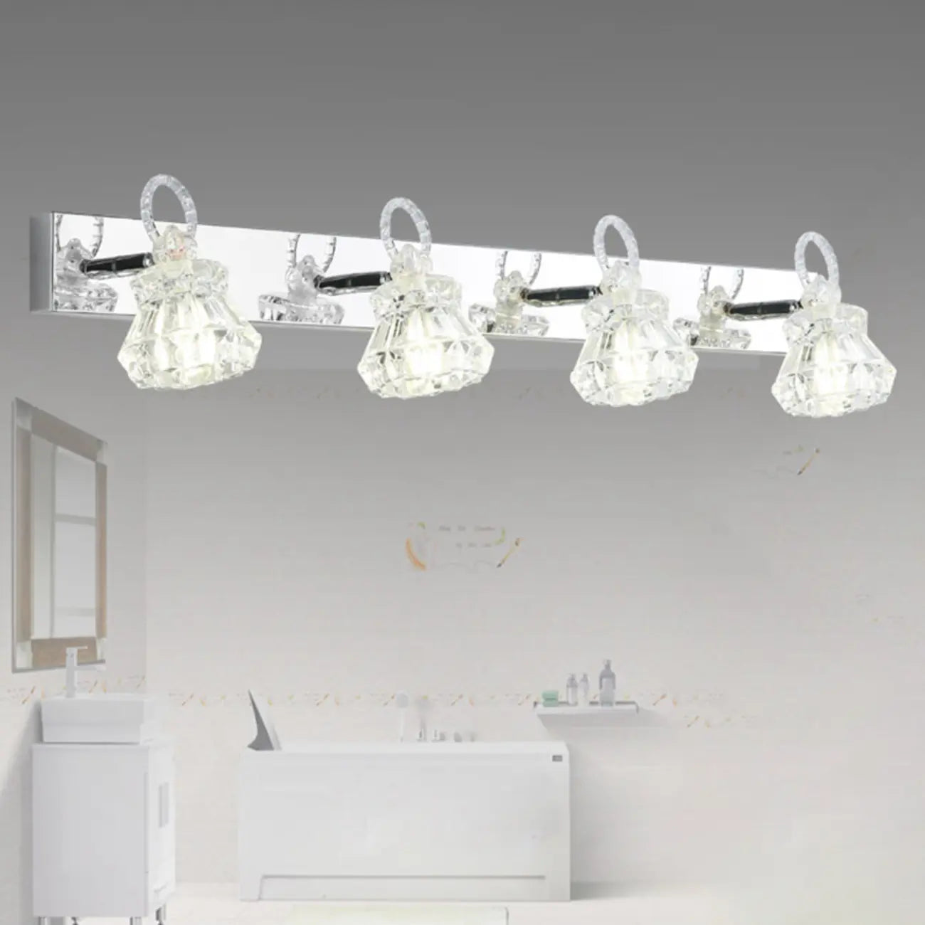 Applique murale de luxe argentée à 3 têtes avec verre transparent pour salle de bain