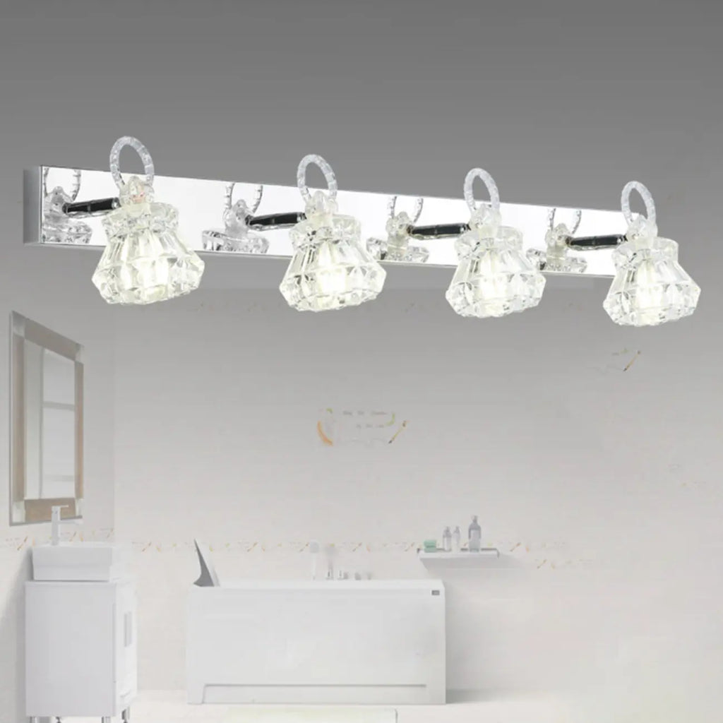 Applique murale de luxe argentée à 3 têtes avec verre transparent pour salle de bain